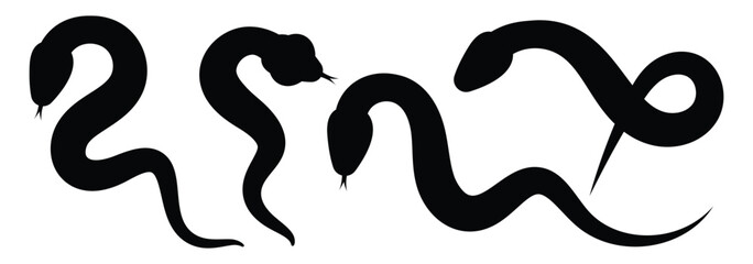 Snake silhouette. Snake silhouette set. Collection of snakes isolated on white background. Snake icon vector illustration