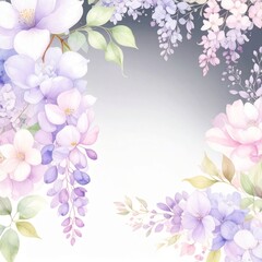 Fototapeta premium Abstract border frame of flowers painting with spring flowers wisteria background graphic resource
