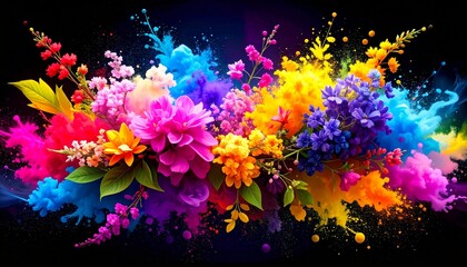 Abstract border frame of flowers painting with spring flowers wisteria background graphic resource