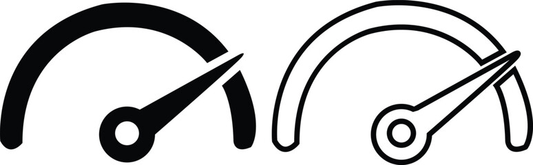 Dashboard speedometer flat and outline icon set. Performance indicator with arrows sign. Internet speed, gauge, tachometer, scale. Credit score vectors. Risk levels isolated on transparent background.