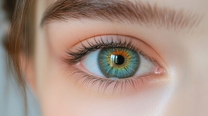 Fototapeta premium Close-up of a woman's eye, detailed view of the iris and lashes
