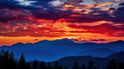 Obraz premium horizon mountain clouds sun