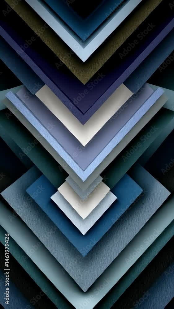 Poster abstract geometric background with layered chevron shapes in various shades of blue and beige, creat