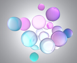 A lucid 3D composition of iridescent pastel bubbles, combining luxury skincare, futuristic technology, and fantasy art aesthetics—perfect for packaging, editorial design, or online visual storytelling