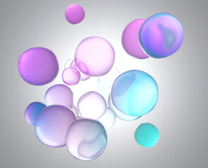 A lucid 3D composition of iridescent pastel bubbles, combining luxury skincare, futuristic technology, and fantasy art aesthetics—perfect for packaging, editorial design, or online visual storytelling
