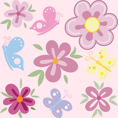 Mother's Day greeting card floral decoration with beautiful flowers and butterfly pattern design pink and yellow color Holiday, Birthday, Anniversary, invitation gifts for mom cozy elements frame art