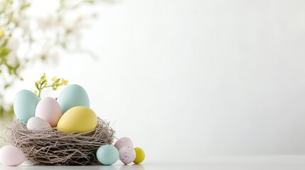 Pastel Easter eggs in a nest