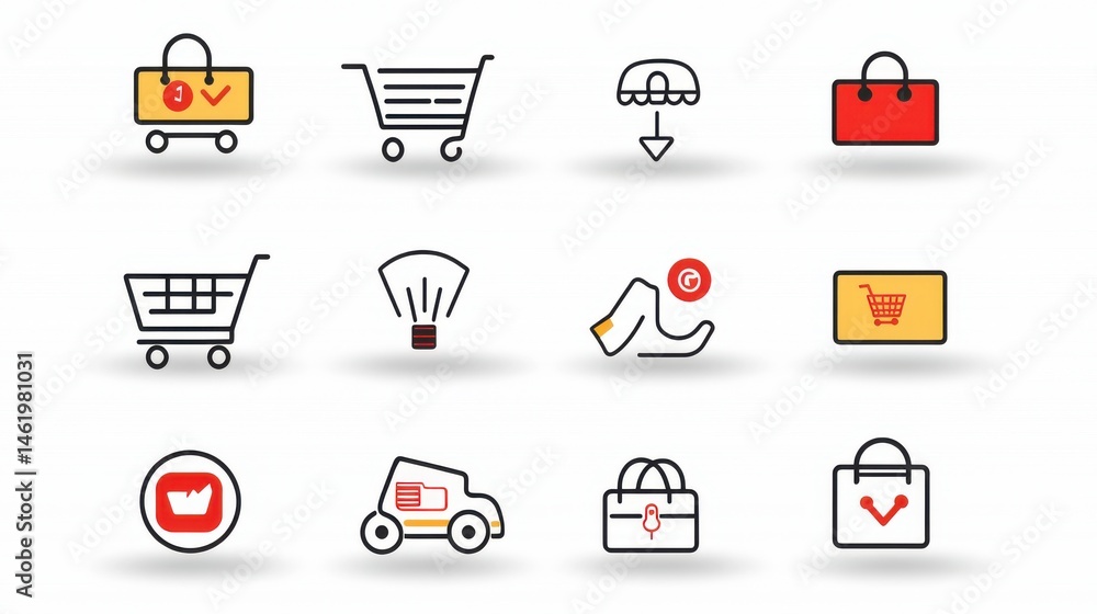 Poster a collection of minimalist line based icons representing various elements of online shopping e comme