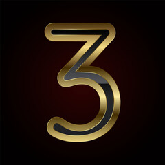 A luxurious number three is crafted with a rich gold outline and sleek black interior, radiating elegance and high-end design of vector, illustration
