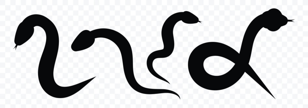 Snake silhouette. Snake silhouette set. Collection of snakes isolated on white background. Snake icon vector illustration