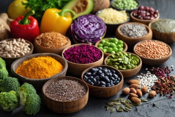 A vibrant array of healthy foods, showcasing a diverse range of colors and textures.