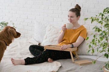 Morning routine of dog owner