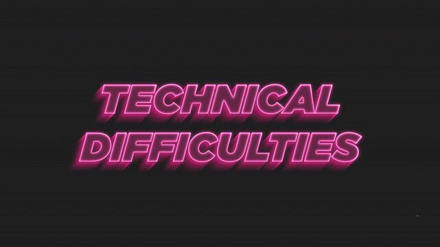 Technical Difficulties - Glowing Title Loop On Retro CRT Television Screen.