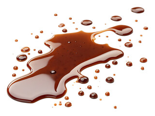 spilled brown soy sauce isolated on white background, PNG