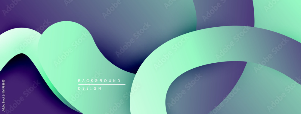 Poster abstract fluid shapes, purple, teal hues. modern design, gradient effect, dynamic composition. minim