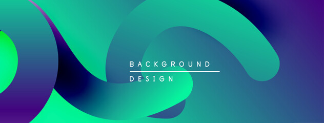 Abstract fluid shapes, vibrant turquoise, purple hues. Modern background design with text overlay. Smooth gradients create dynamic visual effect.