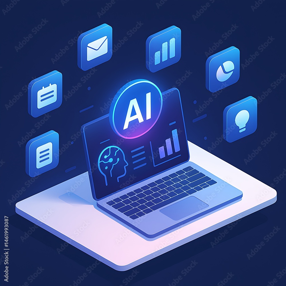 Aufkleber ai-powered laptop showcasing data analytics business intelligence applications and innovative techno