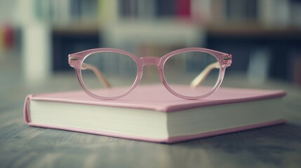 Pink eyeglasses on a pink book