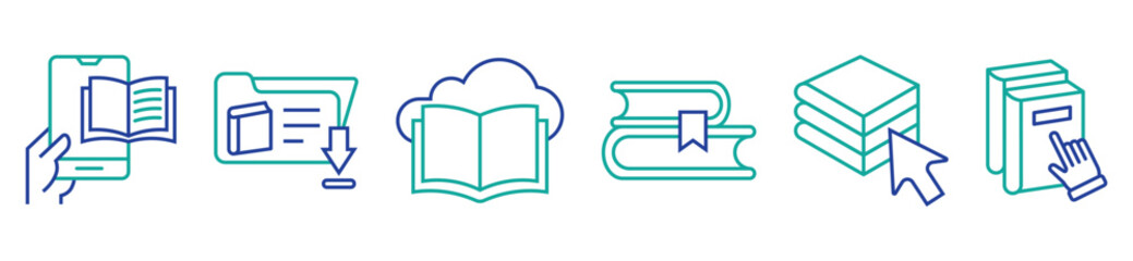 e-learning book download icon set online education digital library read journal literature signs vector illustration