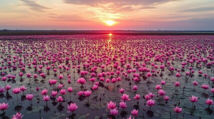 Experience the Beauty of Red Lotus Sea in Udon Thani During Sunrise