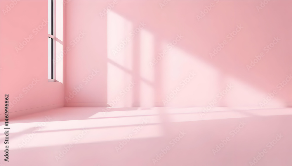 Aufkleber bright pink room with sunlight streaming through window creating geometric patterns on the floor and