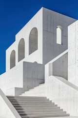 Modern concrete structure, stepped facade, arches