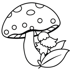 Mushroom vector Silhouette Line art illustration Fairy sleeping under mushroom