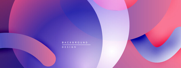Abstract fluid shapes blend, creating vibrant purple, pink, blue gradients. Modern design evokes movement, energy, visual appeal.