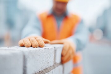 skilled bricklayer working on wall neat composition