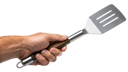 hand holding spatula isolated