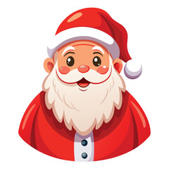 A cheerful, watercolor illustration of Santa Claus wearing his traditional red suit and hat on white  background