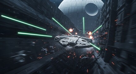 Spaceship Flying with Laser Beams During Space Battle