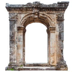 Obraz premium Ancient stone archway with ornate carvings isolated on transparent background