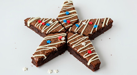 Fototapeta premium Patriotic StarShaped Brownies Recipe Decoration and 4th of July Dessert Ideas