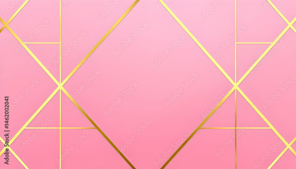 Poster light pink geometrical background with golden lines forming diamond and rectangle patterns for moder