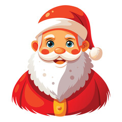 A cheerful, watercolor illustration of Santa Claus wearing his traditional red suit and hat on white  background
