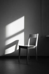 solitary chair in empty room casting gentle shadow evoking essence of waiting