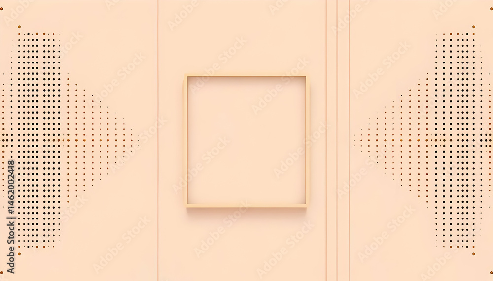 Aufkleber abstract golden square on peach background with symmetrical dotted patterns minimalist geometric des