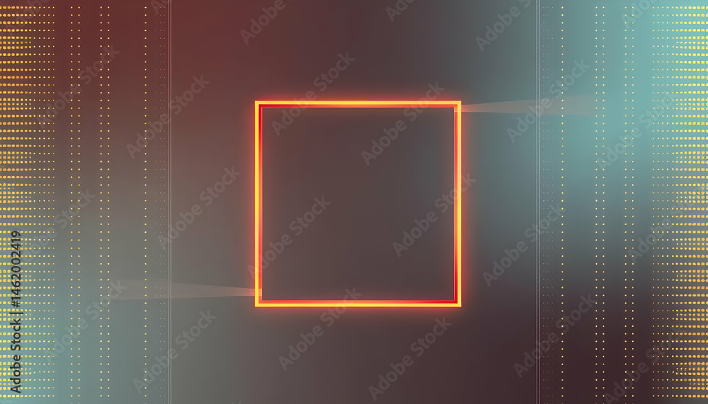 Poster abstract digital background of orange glowing square with dotted pattern against dark backdrop for m