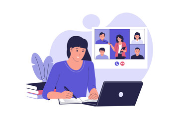 Virtual Classroom Communication. Online Learning and Remote Education Illustration. Illustration for websites, landing pages, mobile apps, posters and banners