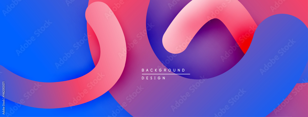 Poster abstract fluid shapes overlap. vibrant blue, pink, purple gradients create dynamic composition. mode