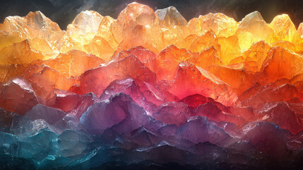 Vibrant crystal formations abstract art imaginative design colorful landscape close-up view natural...