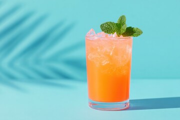 summer drink stands elegantly on vibrant background bathed in studio light