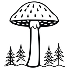 Mushroom vector Silhouette Line art illustration Tall thin forest mushroom