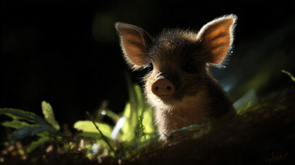 Obraz premium Tiny piglet with big pinna in an adorable digital drafting