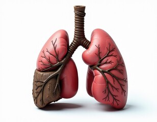 3D Render of Lungs with Tree Roots, Air Pollution Concept
