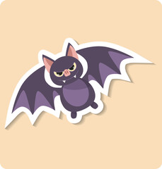 Cute purple bat flying at night with full moon, halloween illustration
