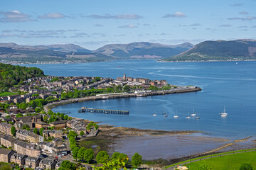Gourock Bay to the Hills and Holyloch Loch Fine Gareloch and the Scottish Hills in the far distance.
