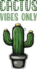 Playful and funny cactus illustration with quote. Generative AI.