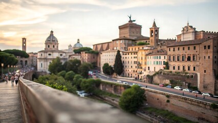 Fototapeta premium Blurred backgrounds and stunning details of rome’s architecture at sunset